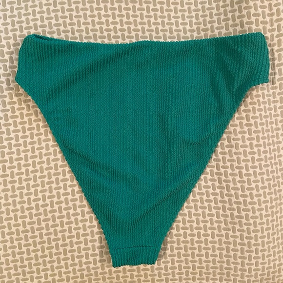 Green Textured High Waisted French Cut Bikini Bottoms - Picture 4 of 5